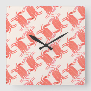 Crab Ocean Beach Sea Creature Muster Quadratische Wanduhr