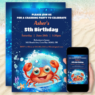 Crab Pool Geburtstagsparty Boy Custom Age Einladung