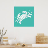 Crab Print Not Look Aquamarin Blue Seafood Poster (Küche)