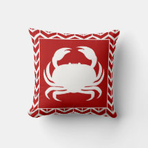 Crab Red White Herringbone Coastal Modern Nautic