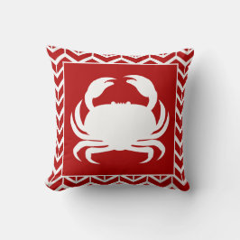 Crab Red White Herringbone Coastal Modern Nautic Kissen