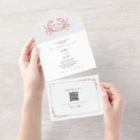 Crab Rustic Beach Wedding Red & Blue QR Code UAWG