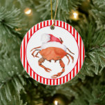Crab Santa Christmas Watercolor Keramik Ornament<br><div class="desc">Dieses Design kann durch Auswahl der Option Design bearbeiten personalisiert werden. Sie können auch auf andere Gegenstände übertragen. Kontaktieren Sie mich unter colorflowcreations@gmail.com oder nutzen Sie die Chat-Option oben auf der Seite, wenn Sie dieses Design auf einem anderen Produkt haben möchten oder Hilfe bei diesem Design benötigen. Sehen Sie mehr...</div>