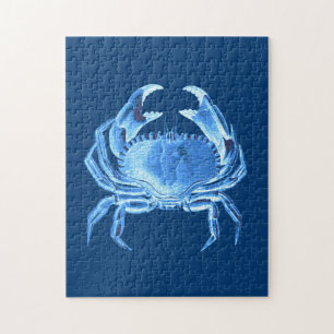 Crab Sea Life Print, Indigo Blue und White Puzzle
