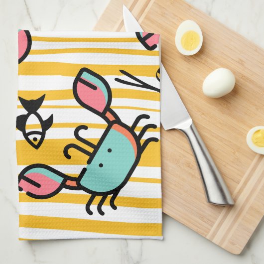 Crab Seafood Fish Pattern  Geschirrtuch (Viertel Falte)