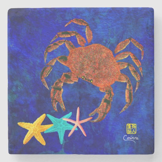 Crab & Starfish - Marmor-Untersetzer Steinuntersetzer (Vorderseite)