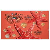 Crab Starfish Orange Red Fabric Stoff (Fat Quarter (45,7 x 55,9 cm))
