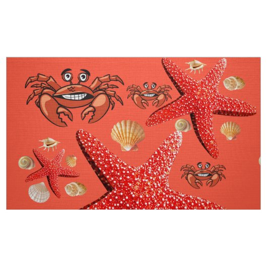 Crab Starfish Orange Red Fabric Stoff (Fat Quarter (45,7 x 55,9 cm))