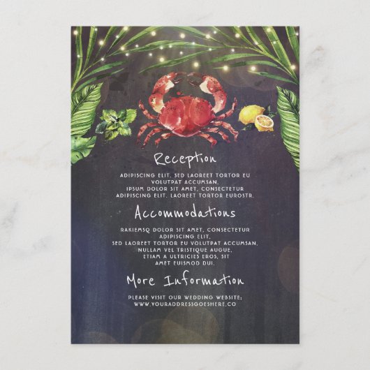 Crab Tropical Wedding Information Guest Begleitkarte (Vorderseite)