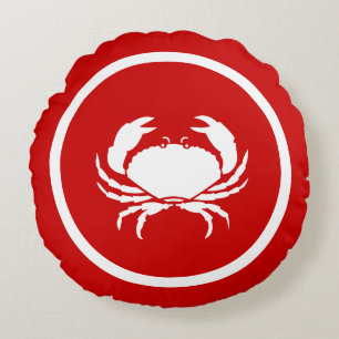 CRAB und Hummer in Rot und Weiß Rundes Kissen