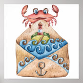 Crab Watercolor Zeichnend Poster (Vorne)