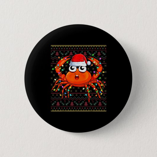 Crab Wearing Xmas Lights Santa Hat Crab Christmas Button (Vorderseite)