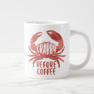 Crabby Before Coffee Red Watercolor Jumbo Tasse