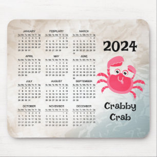 Crabby Crab Design 2024 Calendar Mouse Pad Mousepad
