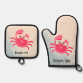 Crabby Crab Design Oven Mitt & Pot Holder Set (Vorderseite)