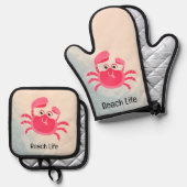 Crabby Crab Design Oven Mitt & Pot Holder Set (Vorderseite/Rückseite)