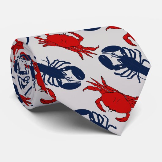 Crabs n Lobsters Light Gray Diagonal Print Tie Krawatte (Gerollt)