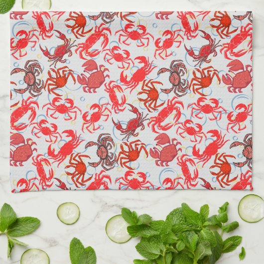Crabs Patternx4 Black BG Geschirrtuch (Gefaltet)