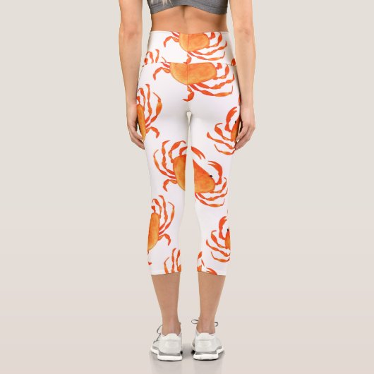 Crabs Wasserfarbe: Weißes Hintergrundmuster Capri Leggings (Rückseite)