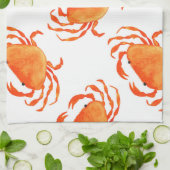 Crabs Wasserfarbe: Weißes Hintergrundmuster Geschirrtuch (Gefaltet)