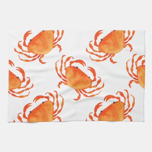 Crabs Wasserfarbe: Weißes Hintergrundmuster Geschirrtuch (Horizontal)