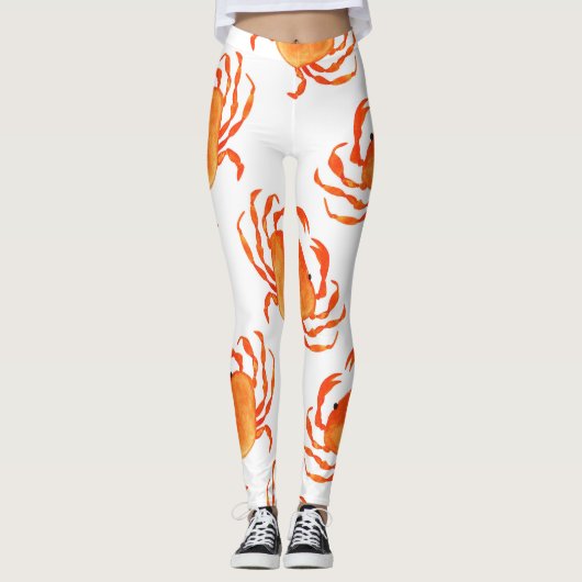 Crabs Wasserfarbe: Weißes Hintergrundmuster Leggings (Vorderseite)