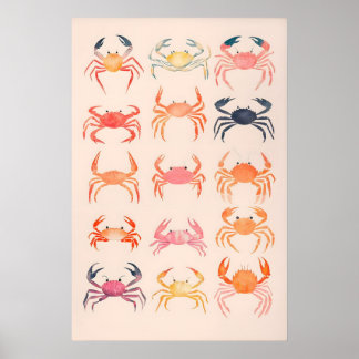 Crabs Watercolor Art Print Beach House Coastal Poster