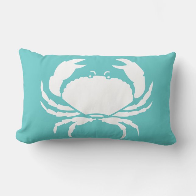 CRABS WHITE auf aquamarin blauem Kissen (Vorderseite)