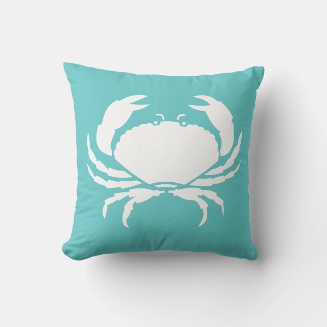 CRABS WHITE auf aquamarin blauem Kissen (Vorderseite)