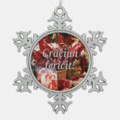 Crăciun fericit! Frohe Weihnachten im rumänischen Schneeflocken Zinn-Ornament (Vorderseite)