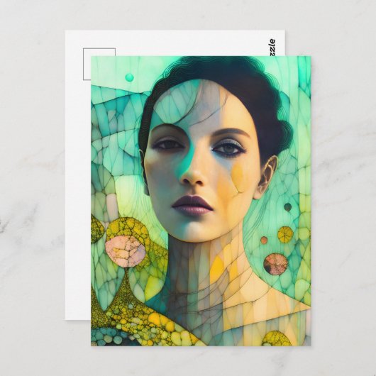 Cracked Beautiful Frau Postkarte (Vorne/Hinten)