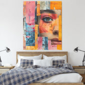 Cracked Paint Face Collage Vibrant Portrait Leinwanddruck (Insitu (Schlafzimmer))