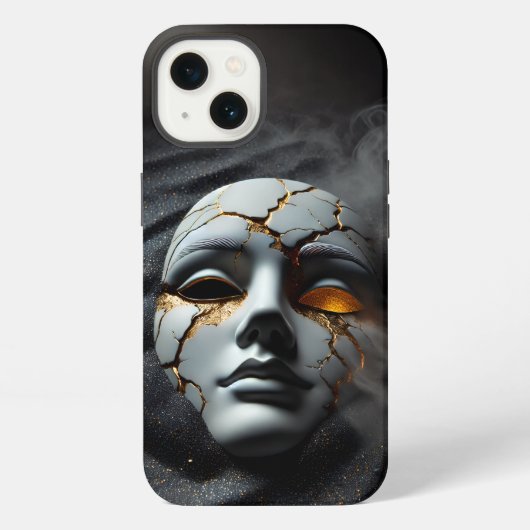 Cracked Porcelain Mask Dark iPhone 13 Tough Case Hülle (Rückseite)