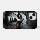 Cracked Porcelain Mask Dark iPhone 15 Tough Case Hülle (Rückseite (Horizontal))