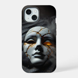 Cracked Porcelain Mask Dark iPhone 15 Tough Case Hülle