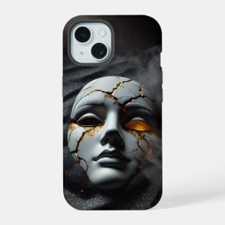 Cracked Porcelain Mask Dark iPhone 15 Tough Case Hülle