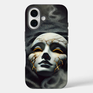 Cracked Porcelain Mask Dark iPhone 16 Tough Case