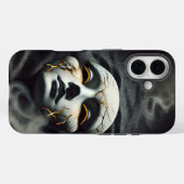 Cracked Porcelain Mask Dark iPhone 16 Tough Case (Rückseite (Horizontal))