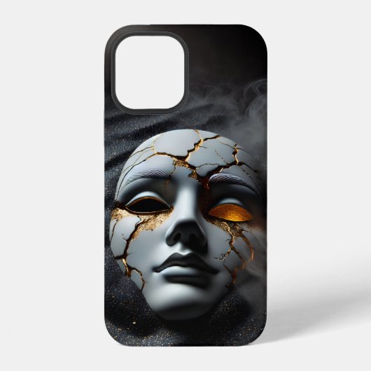 Cracked Porcelain Mask Dark Luxury iPhone 12 Case Hülle (Rückseite)