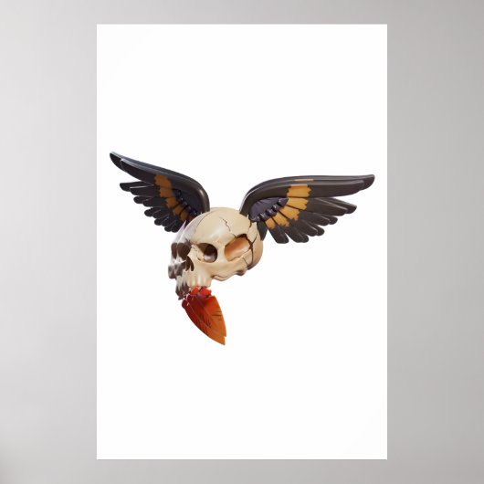 Cracked Skull with Wings and Feather Poster (Vorne)