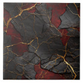 Cracked Stone Textur, Red Black & Gold Fliese (Vorderseite)