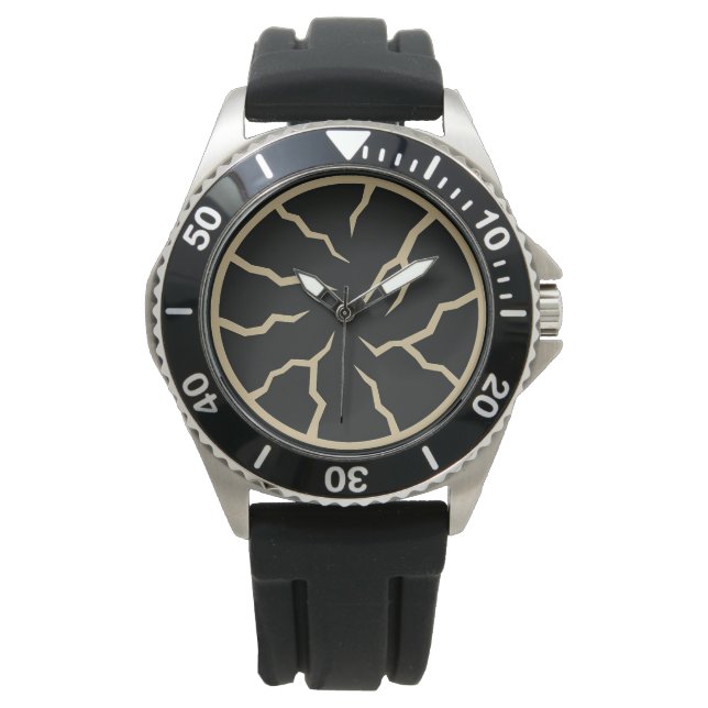 Cracked Surface Stainless Steel Black Rubber Strap Armbanduhr (Vorderseite)