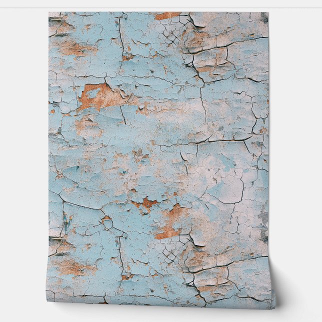 Cracked Textured Painted Blue Stucco Wall Tapete (Abrollen)