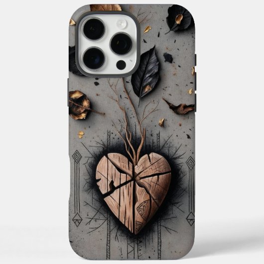 Cracked Wooden Heart Dark Boho iPhone Case (Rückseite)