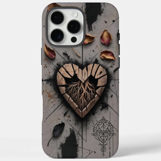 Cracked Wooden Heart Dark Boho Phone Case (Rückseite)
