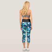 Crackle Blume Muster Blau Lila Aquamarin Capri Leggings (Rückseite)