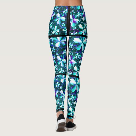 Crackle Blume Muster Blau Lila Aquamarin Leggings (Rückseite)