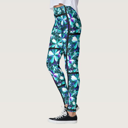 Crackle Blume Muster Blau Lila Aquamarin Leggings (Links)