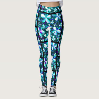 Crackle Blume Muster Blau Lila Aquamarin Leggings