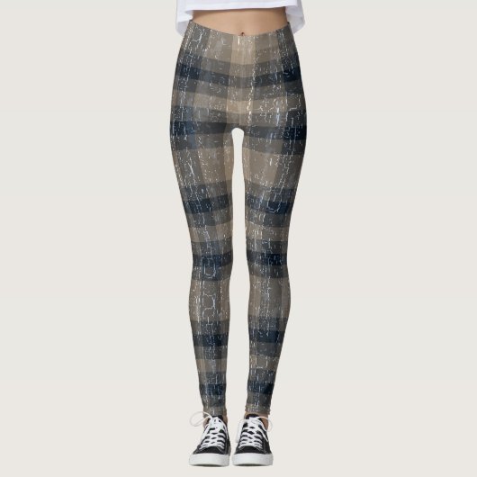 Crackle Kariert Beige und braune Leggings (Vorderseite)
